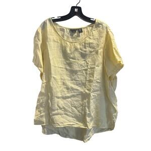 Tahari 100% Linen Yellow Tunic Popover Top US 1X Boho Minimalist Lagenlook